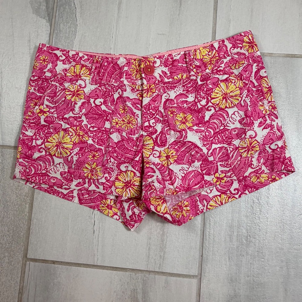 Lilly Pulitzer Callahan Shorts Pink Yellow Lobster Shell Nautical Print Mens 2